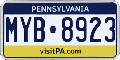 PA license plate MYB8923