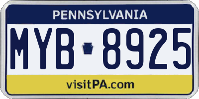 PA license plate MYB8925