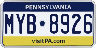 PA license plate MYB8926