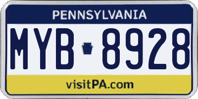 PA license plate MYB8928