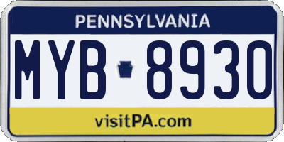 PA license plate MYB8930