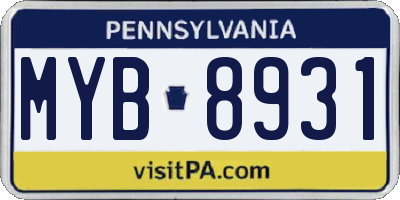 PA license plate MYB8931