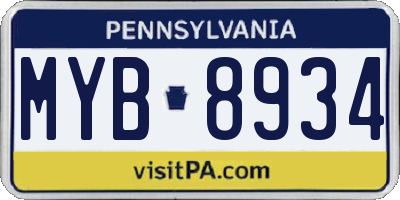 PA license plate MYB8934