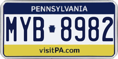 PA license plate MYB8982