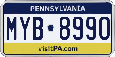 PA license plate MYB8990