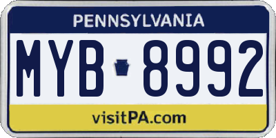 PA license plate MYB8992