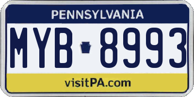 PA license plate MYB8993