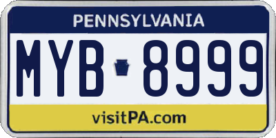 PA license plate MYB8999