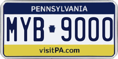 PA license plate MYB9000