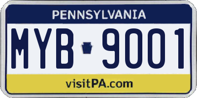 PA license plate MYB9001