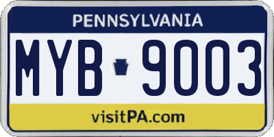 PA license plate MYB9003