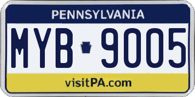 PA license plate MYB9005