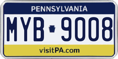 PA license plate MYB9008