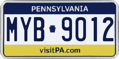 PA license plate MYB9012