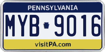 PA license plate MYB9016