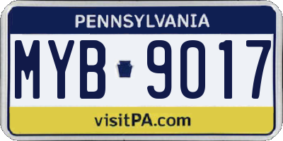 PA license plate MYB9017