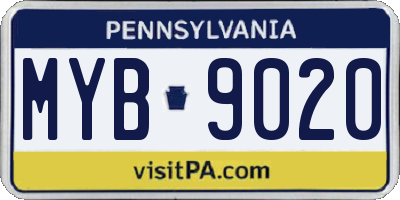 PA license plate MYB9020