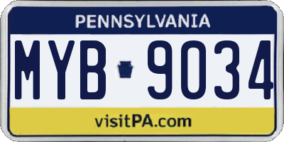 PA license plate MYB9034