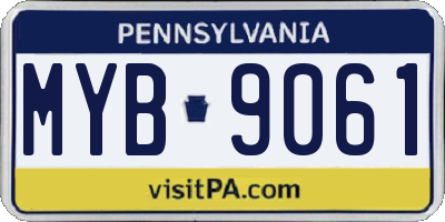 PA license plate MYB9061
