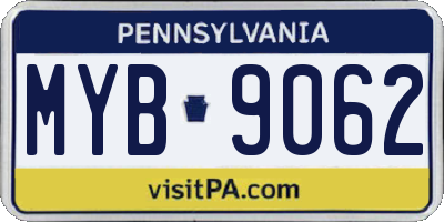PA license plate MYB9062