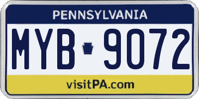 PA license plate MYB9072