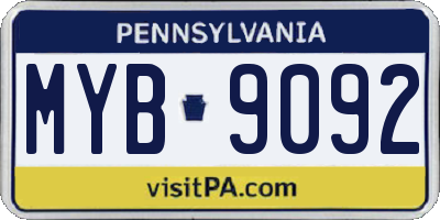 PA license plate MYB9092