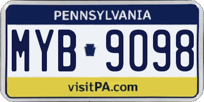 PA license plate MYB9098