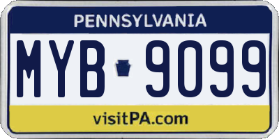 PA license plate MYB9099