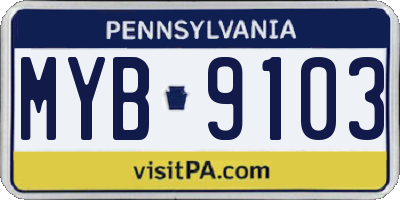 PA license plate MYB9103