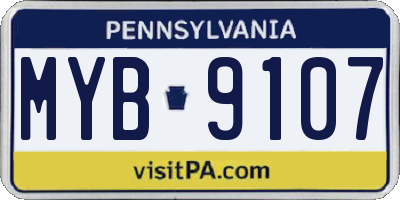PA license plate MYB9107