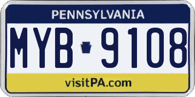PA license plate MYB9108