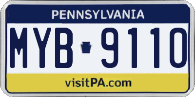 PA license plate MYB9110