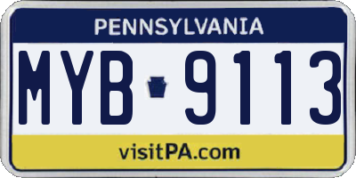 PA license plate MYB9113