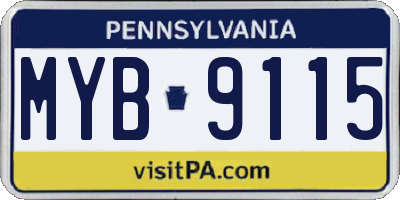 PA license plate MYB9115