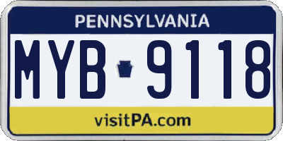 PA license plate MYB9118