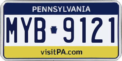 PA license plate MYB9121