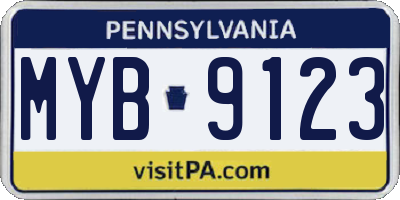 PA license plate MYB9123
