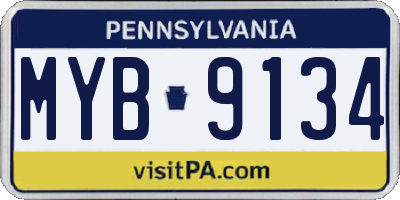 PA license plate MYB9134