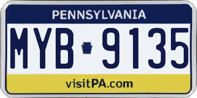 PA license plate MYB9135