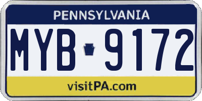 PA license plate MYB9172
