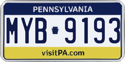 PA license plate MYB9193