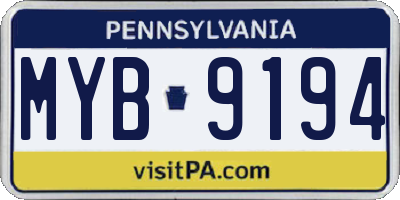 PA license plate MYB9194