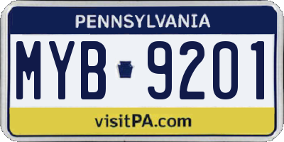 PA license plate MYB9201