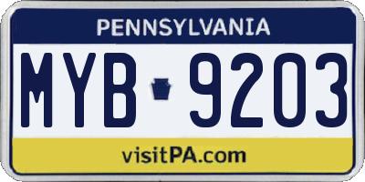PA license plate MYB9203