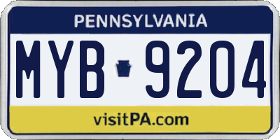 PA license plate MYB9204