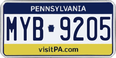 PA license plate MYB9205