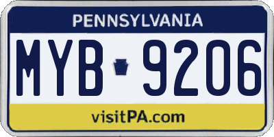 PA license plate MYB9206