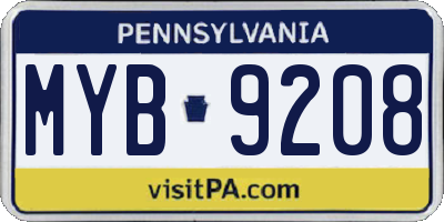 PA license plate MYB9208
