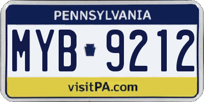 PA license plate MYB9212
