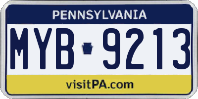 PA license plate MYB9213